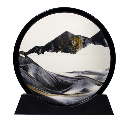 Image De Sable Dynamique Noir, 7 Pouces  - Peinture De Sable Qui Coule 3d, Sablier En Verre Rond