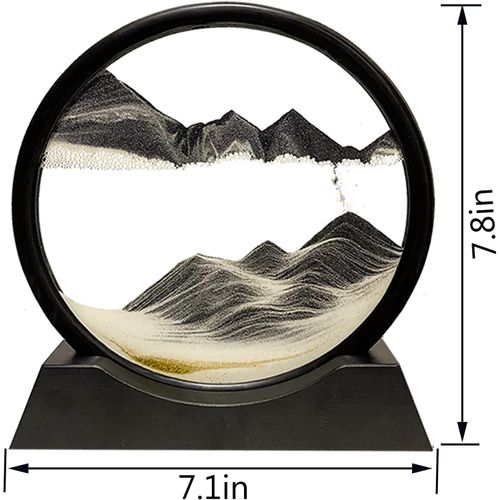 Image De Sable Dynamique Noir, 7 Pouces  - Peinture De Sable Qui Coule 3d, Sablier En Verre Rond