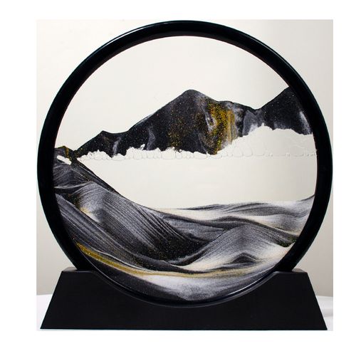 Image De Sable Dynamique Noir, 7 Pouces  - Peinture De Sable Qui Coule 3d, Sablier En Verre Rond