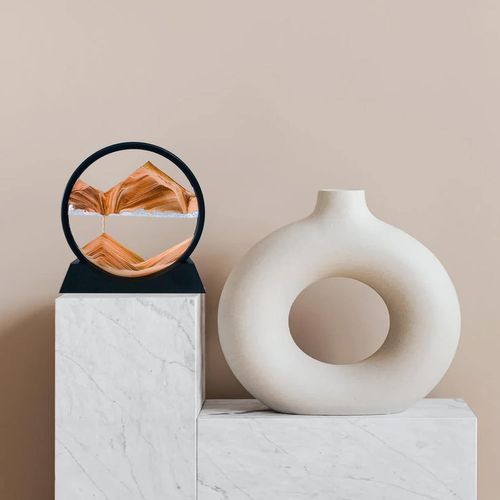Image De Sable Dynamique Jaune, 7 Pouces - Peinture De Sable Qui Coule 3d, Sablier En Verre Rond