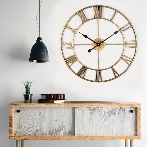 Rétro Doré Horloge Murale Silencieuse En Fer De 50 Cm, Horloge Murale Décorative Créative