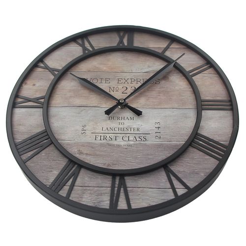 Horloge Murale Ronde Rétro En Fer De 39 Cm Avec Chiffres Romains En Trois Dimensions