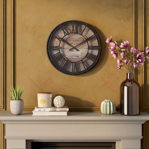 Horloge Murale Ronde Rétro En Fer De 39 Cm Avec Chiffres Romains En Trois Dimensions