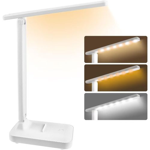 Lampe De Bureau à LED, Rechargeable Par USB, 3 Niveaux D'éclairage De Couleur, Blanc