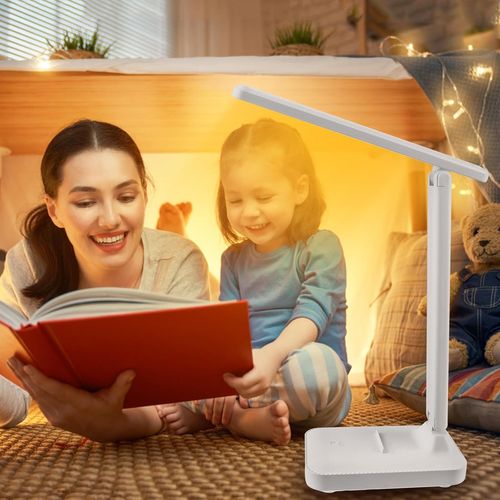 Lampe De Bureau à LED, Rechargeable Par USB, 3 Niveaux D'éclairage De Couleur, Blanc