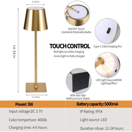 Lampe De Bureau LED à Intensité Variable à 3 Couleurs, Lampe De Bureau Tactile Rechargeable