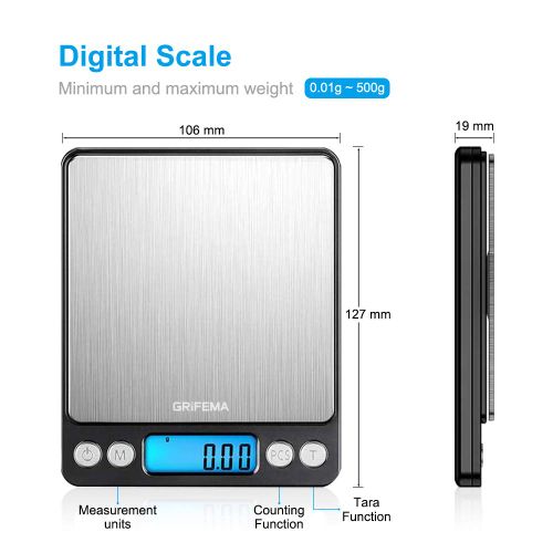 Noir Balance De Cuisine Électronique De Haute Précision 500 G/0,01 G Avec Écran LCD Rétroéclairé