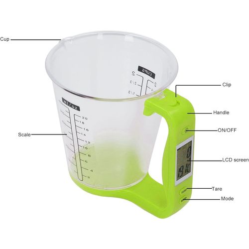 Balance De Cuisine Électronique 1 Kg Avec Écran LCD Et Tasse à Mesurer Numérique Vert