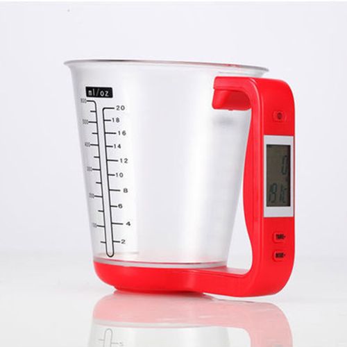 Balance De Cuisine Électronique 1 Kg Avec Écran LCD Et Tasse à Mesurer Numérique Rouge