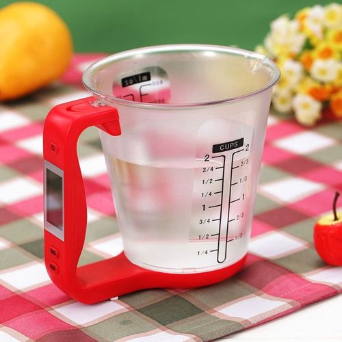 Balance De Cuisine Électronique 1 Kg Avec Écran LCD Et Tasse à Mesurer Numérique Rouge