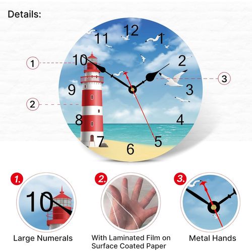 Horloge Murale Phare Mouette 30 Cm, Horloge En Bois Silencieuse, Design Ciel Moderne