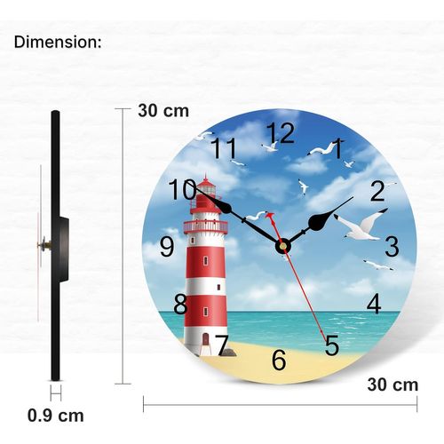 Horloge Murale Phare Mouette 30 Cm, Horloge En Bois Silencieuse, Design Ciel Moderne