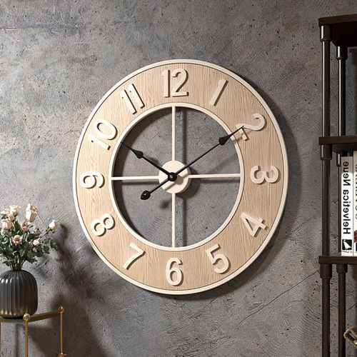 Horloge Murale Silencieuse, Horloge Murale Moderne En Grain De Bois Avec Chiffres Arabes 60 Cm
