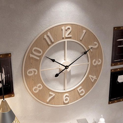 Horloge Murale Silencieuse, Horloge Murale Moderne En Grain De Bois Avec Chiffres Arabes 60 Cm