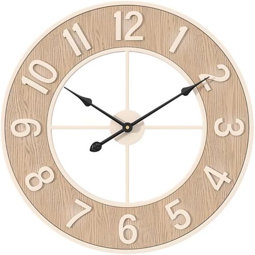 Horloge Murale Silencieuse, Horloge Murale Moderne En Grain De Bois Avec Chiffres Arabes 60 Cm