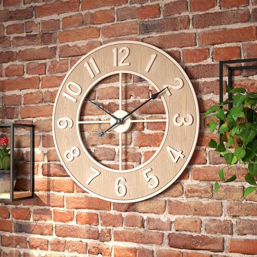 Horloge Murale Silencieuse, Horloge Murale Moderne En Grain De Bois Avec Chiffres Arabes 60 Cm