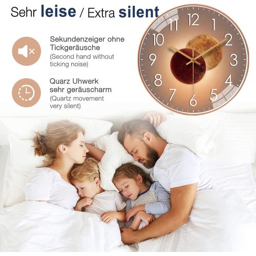 Horloge murale silencieuse de 30 cm, horloge à pendule silencieuse pour chambre à coucher