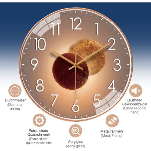 Horloge murale silencieuse de 30 cm, horloge à pendule silencieuse pour chambre à coucher