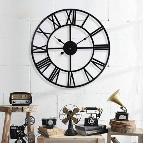 Vintage Wall Clock, 40cm (Black) Metal Hollow Clock, Living Room Kitchen Cafe Hotel Office Home