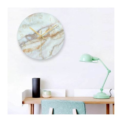 12 Inch Silent Marble Glass Wall Clock For Living Room,