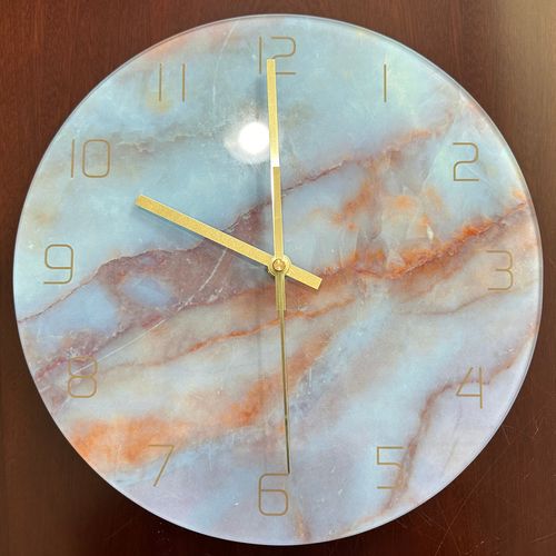12 Inch Silent Marble Glass Wall Clock For Living Room,