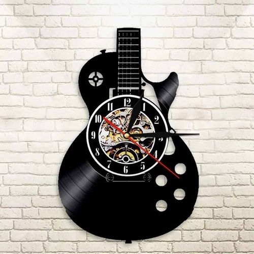 Acoustic Guitar Shape Wall Clock Modern Silent Vinyl