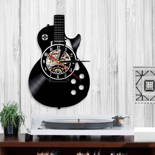 Acoustic Guitar Shape Wall Clock Modern Silent Vinyl