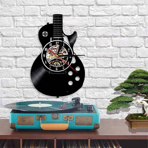 Acoustic Guitar Shape Wall Clock Modern Silent Vinyl