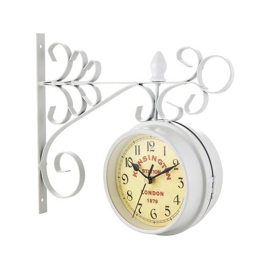 White Vintage Art Design Double Sided Metal Wall Clock