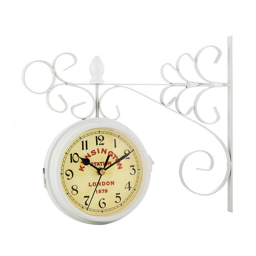 White Vintage Art Design Double Sided Metal Wall Clock