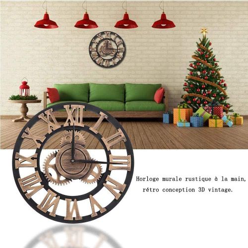 30 * 30cm 3d Wall Clock Large Classic Vintage Wooden Si