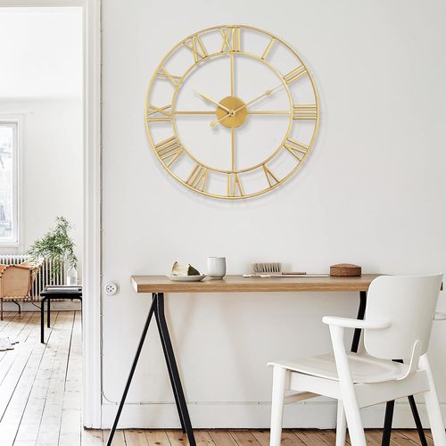 Horloges dorées de 40 cm, grande horloge murale moderne à chiffres romains