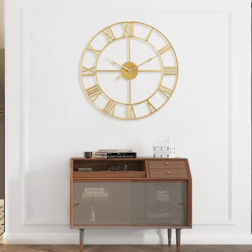 Horloges dorées de 40 cm, grande horloge murale moderne à chiffres romains