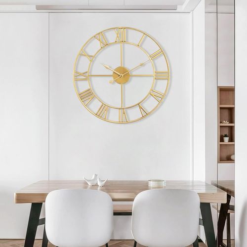 Horloges dorées de 40 cm, grande horloge murale moderne à chiffres romains