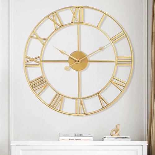 Horloges dorées de 40 cm, grande horloge murale moderne à chiffres romains