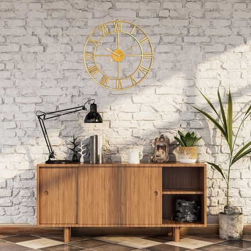 Horloges dorées de 40 cm, grande horloge murale moderne à chiffres romains