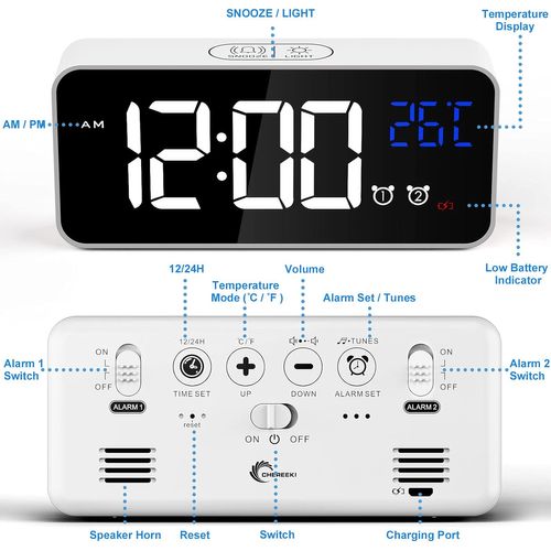 White-digital Alarm Clock, LED Digital Clock Digital Mo