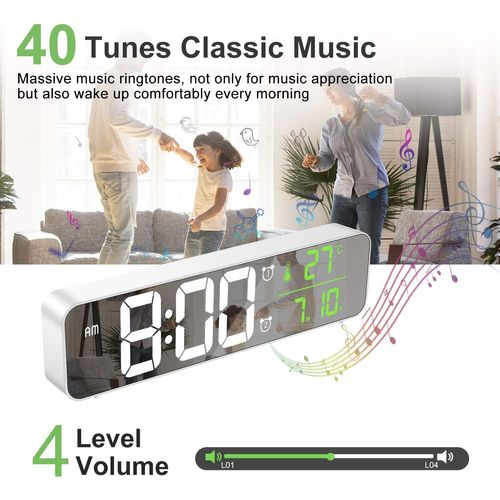 White Digital Alarm Clock, Wall Clock Morning Wake-up L