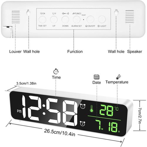 White Digital Alarm Clock, Wall Clock Morning Wake-up L