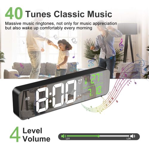 Réveil numérique noir, horloge murale de réveil numérique à LED