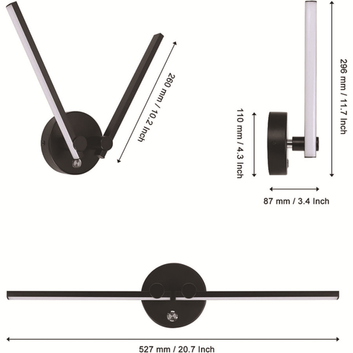 Support Mural LED Pour Fond De Miroir 53 Cm, Bras Pivotants En Variantes 300°