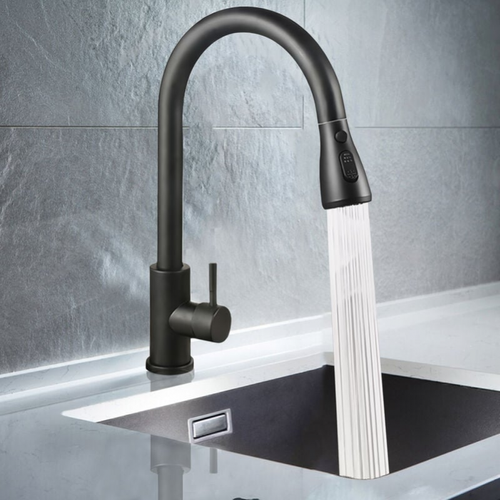 Mitigeur D'évier Noir, Robinet D'évier Extensible Pivotant à 360° Avec 2 Modes