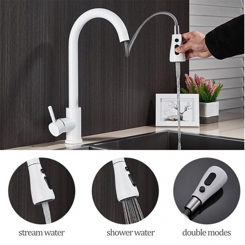 Robinet De Cuisine Avec Douchette Rétractable Blanche, Robinet Pivotant à 360°