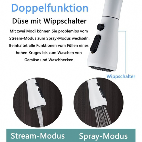 Robinet De Cuisine Avec Douchette Rétractable Blanche, Robinet Pivotant à 360°