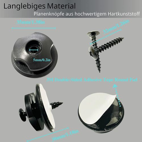 Crochet Ridelle De Bâche Ronds Inclus Vis Lot De 20 Boutons Ronds (20 Pièces) Pour Filet Remorque