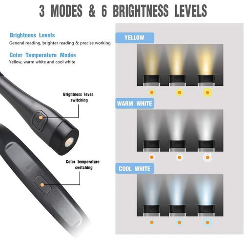 Lampe De Lecture Rechargeable Pour Le Cou, Lampe De Lecture Pour Le Lit, 3 Couleurs