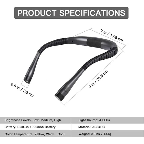 Lampe De Lecture Rechargeable Pour Le Cou, Lampe De Lecture Pour Le Lit, 3 Couleurs