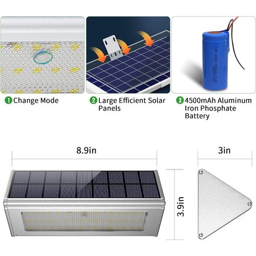 Lampe Solaire Extérieure 48led 4500mah, Coque En Alliage D'aluminium, Étanche Ip65