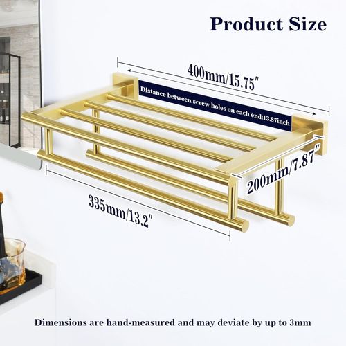 Porte-serviettes, Porte-serviettes Avec Porte-serviettes Double, Support Tour Mural,doré 40 Cm