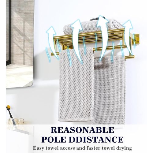 Porte-serviettes, Porte-serviettes Avec Porte-serviettes Double, Support Tour Mural,doré 50 Cm